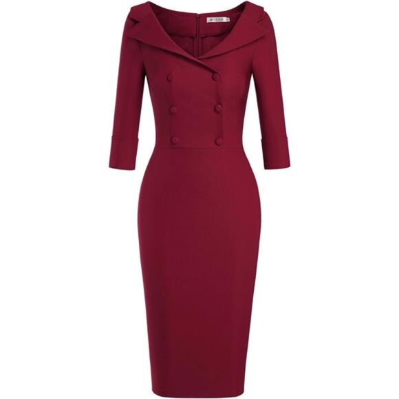 Women's Classic Vintage Sweetheart Tea Dress Burgundy